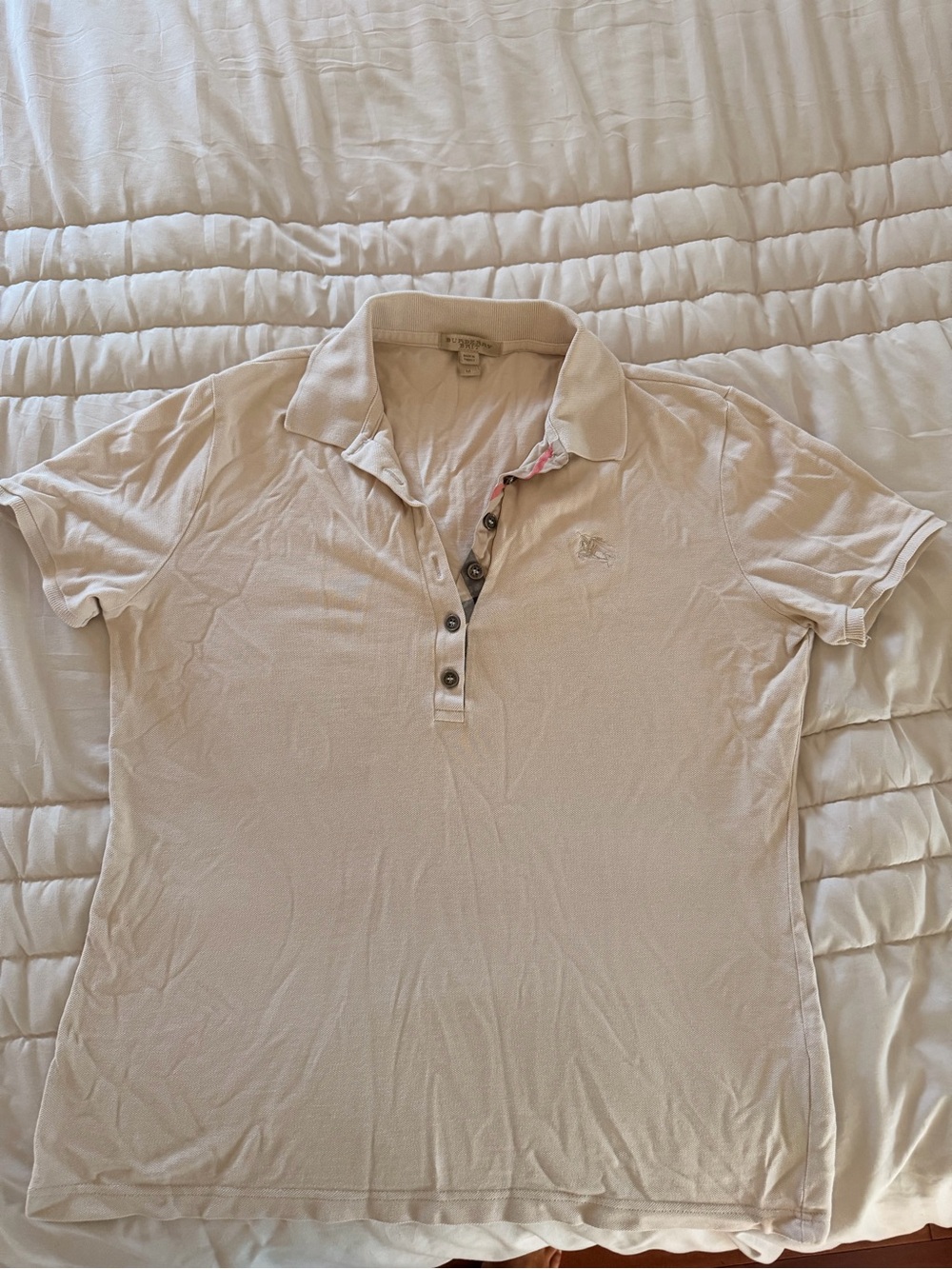 Burberry Light Cream Short-Sleeve Polo with Button Placket